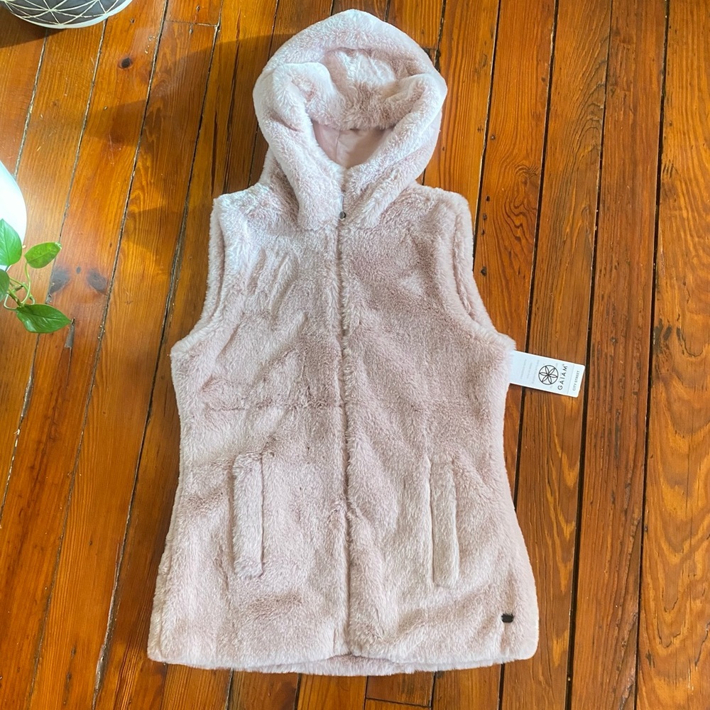 GAIAM Bunny Fur Jacket Dusty Pink Full Zip Hooded Vest Size XS NWT